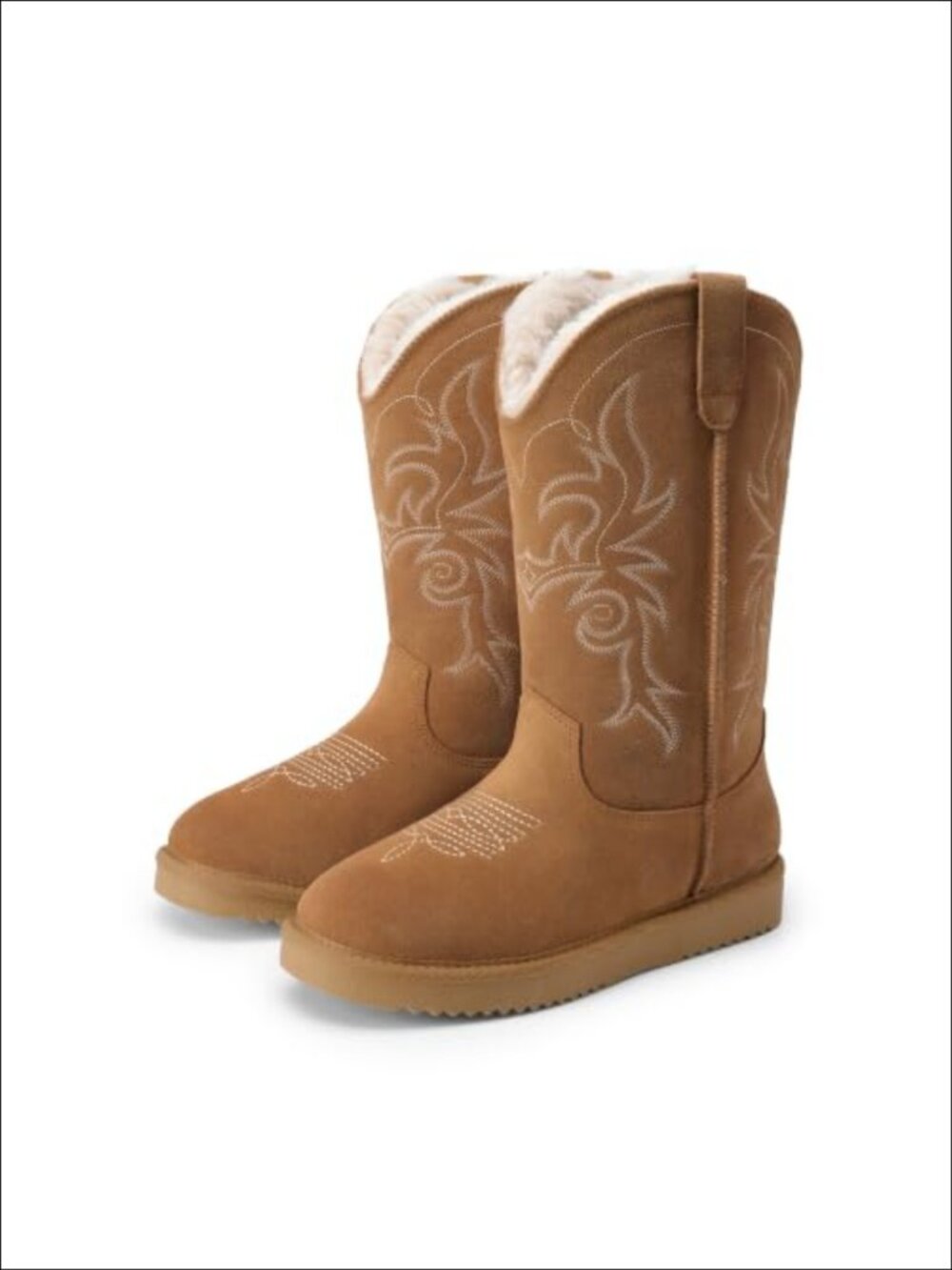 Suede Leather Western Winter Snow Boots Knee High Faux Fur Lined